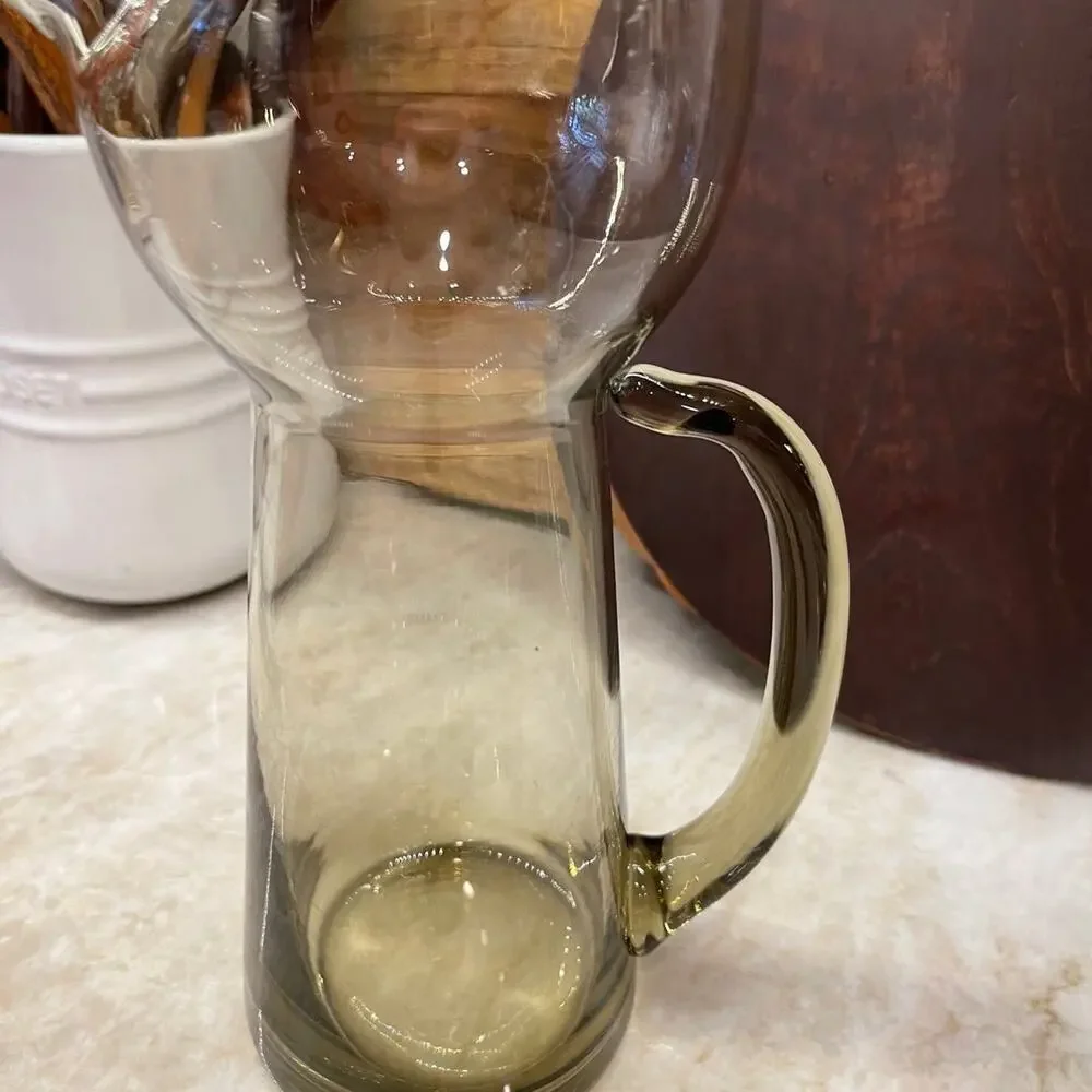 Vtg retro MCM Danish cocktail pitcher +5 martini glasses in a smoky glass